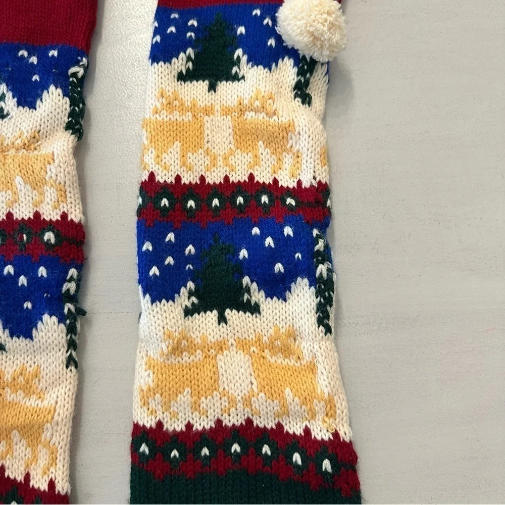 Christmas Knit Reindeer & Christmas Tree Red Green & Gold Pair of Stockings